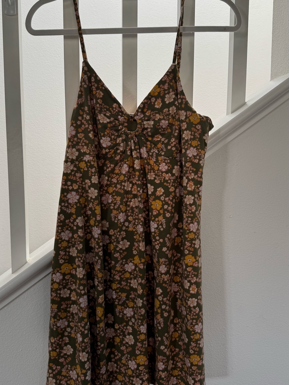 Floral Spaghetti Strap Mini Sundress in Olive Green